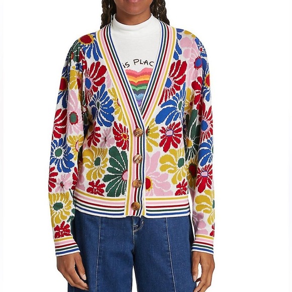FARM Rio Sweaters - Farm rio sunny daisies sand sweater cardigan S